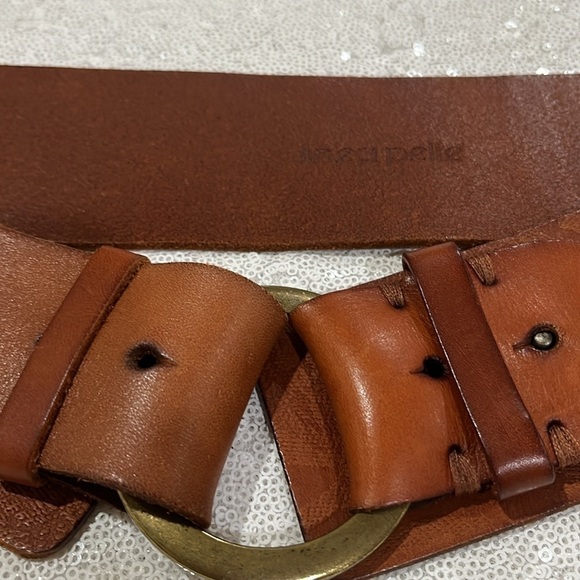 Línea Pelle brown leather belt, gold buckle size L - Picture 2 of 5